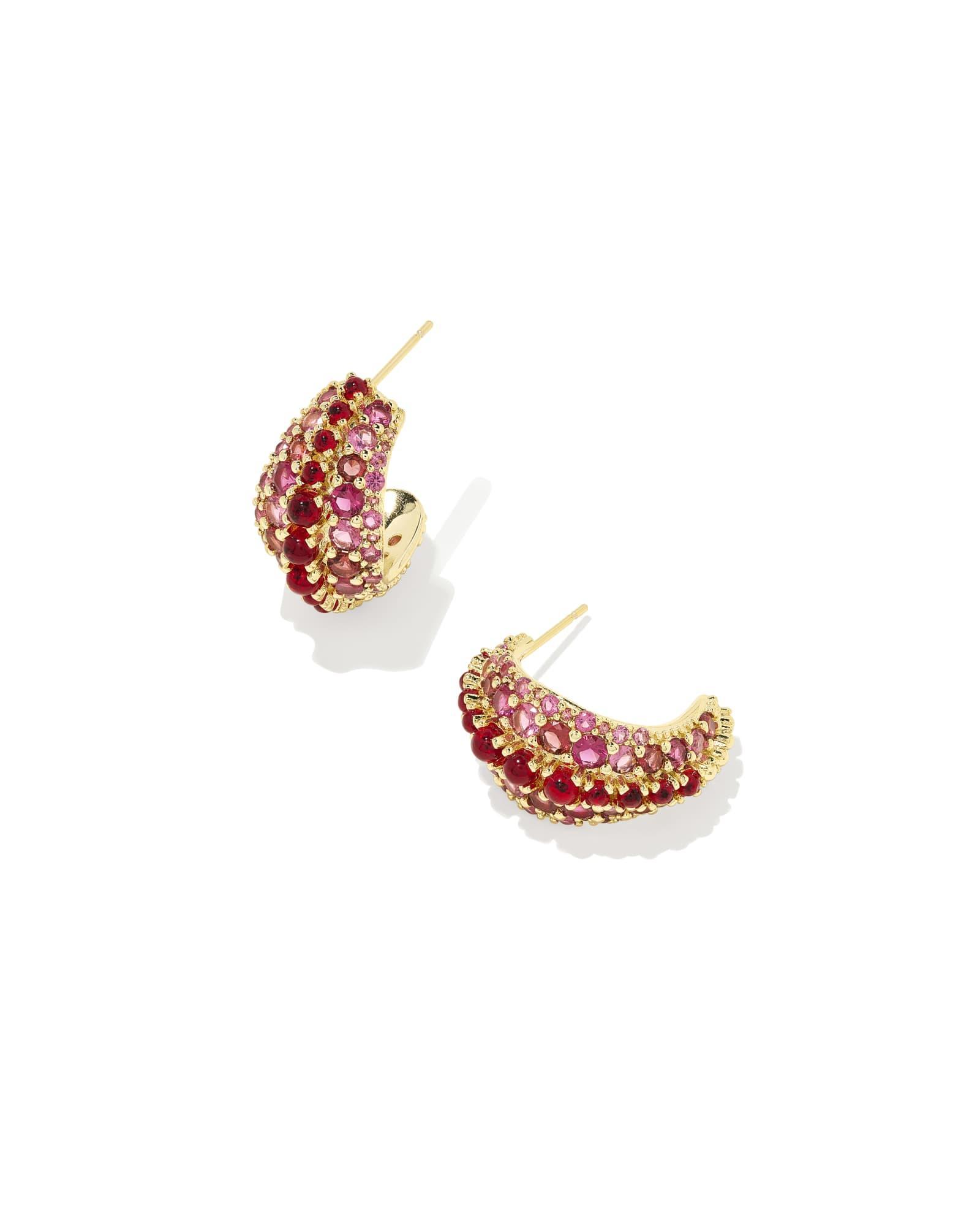 Krista Gold Hoop Earrings in Red Mix Product Image