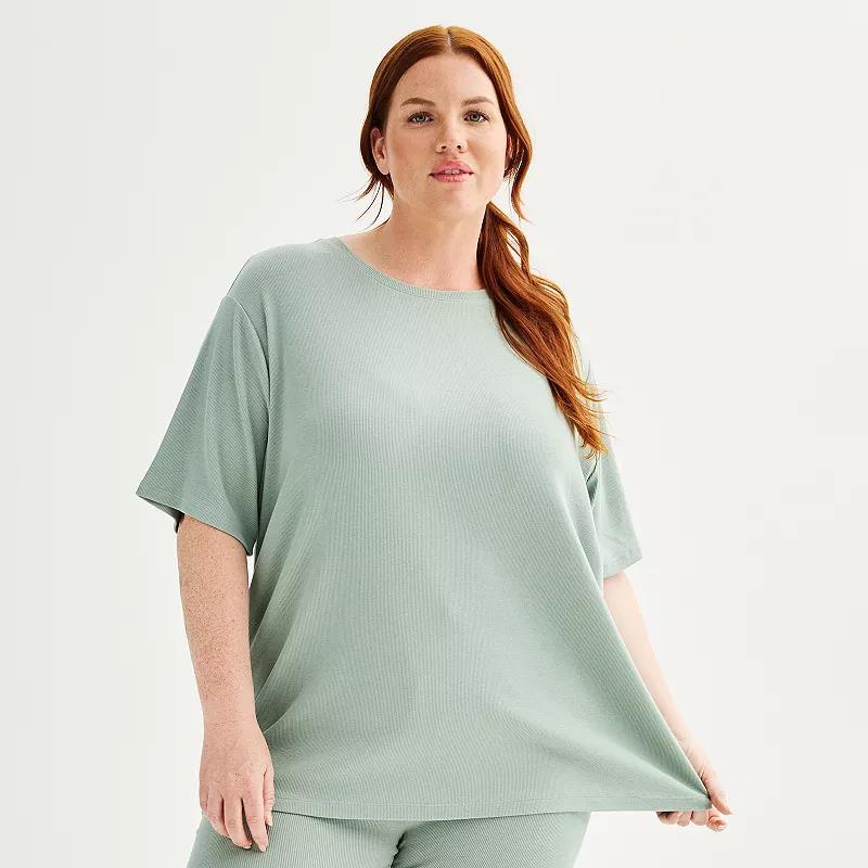 Plus Size Sonoma Goods For Life Ribbed Pajama Tee, Womens White Green Product Image