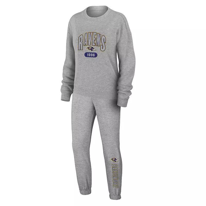 Womens WEAR by Erin Andrews Heather Gray Boston Bruins Knit Long Sleeve Tri-Blend T-Shirt & Pants Sleep Set Product Image