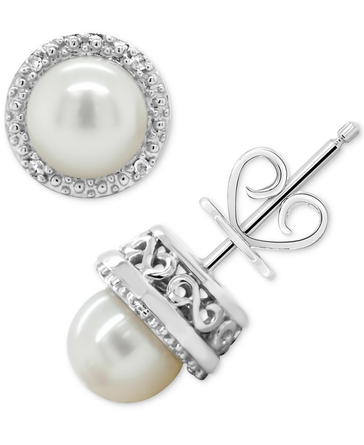 Celebration Gems Sterling Silver Freshwater Cultured Pearl and Diamond Accent Frame Stud Earrings, Womens Product Image