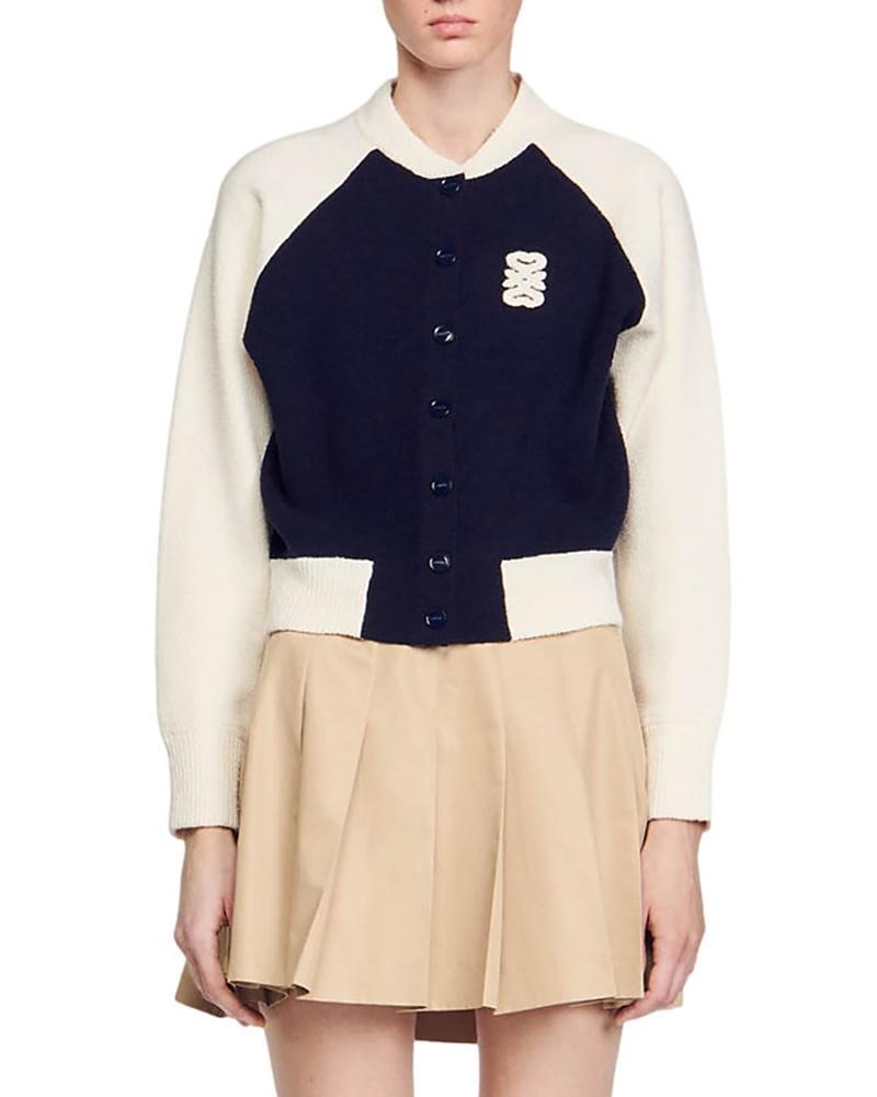 Sandro Bolzano Varsity Color Block Boucle Cardigan Product Image