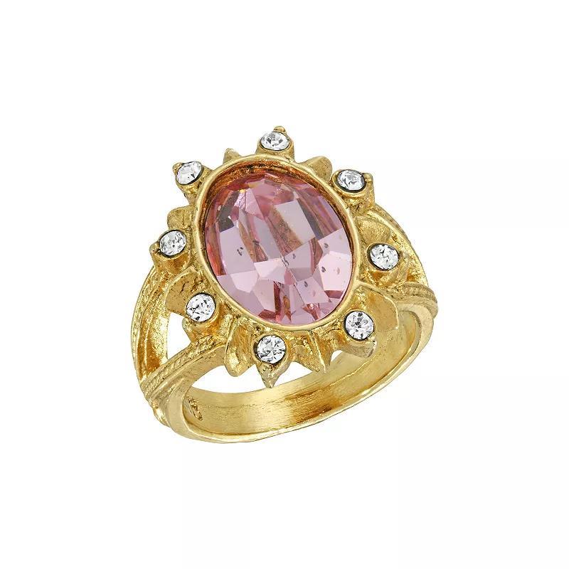 1928 Gold Tone Rosy Crystal Oval Flower Ring, Womens, Pink Product Image