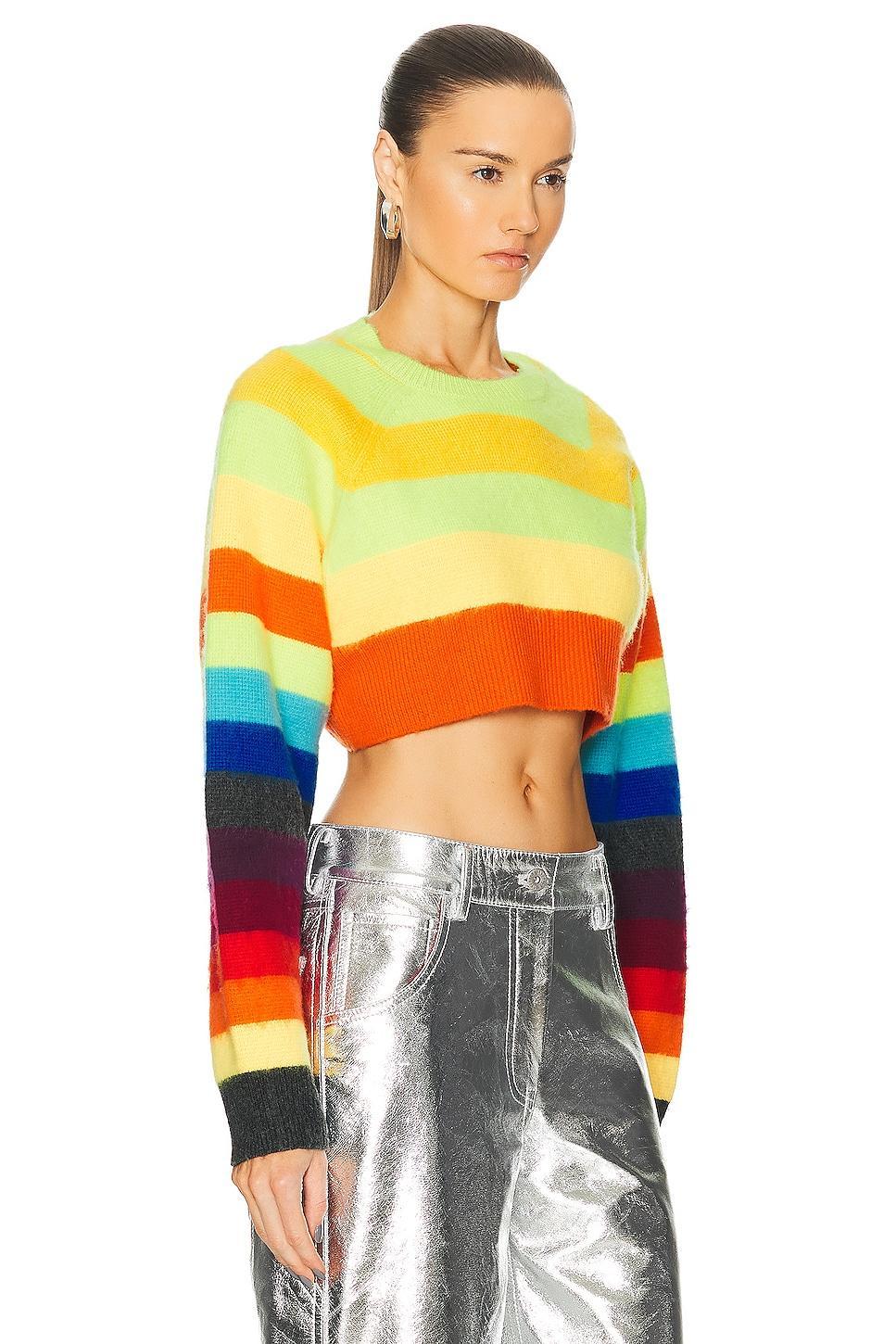 Christopher John Rogers Brushed Striped Cropped Sweater in Multicolor - Yellow. Size XS (also in ). product image