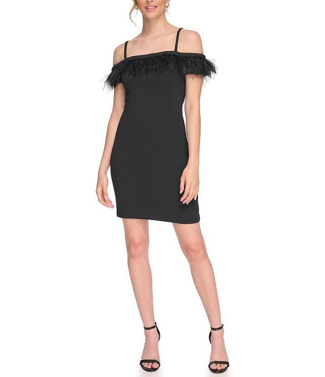 Kensie Feather Trim Off-the-Shoulder Short Sleeve Dress Product Image