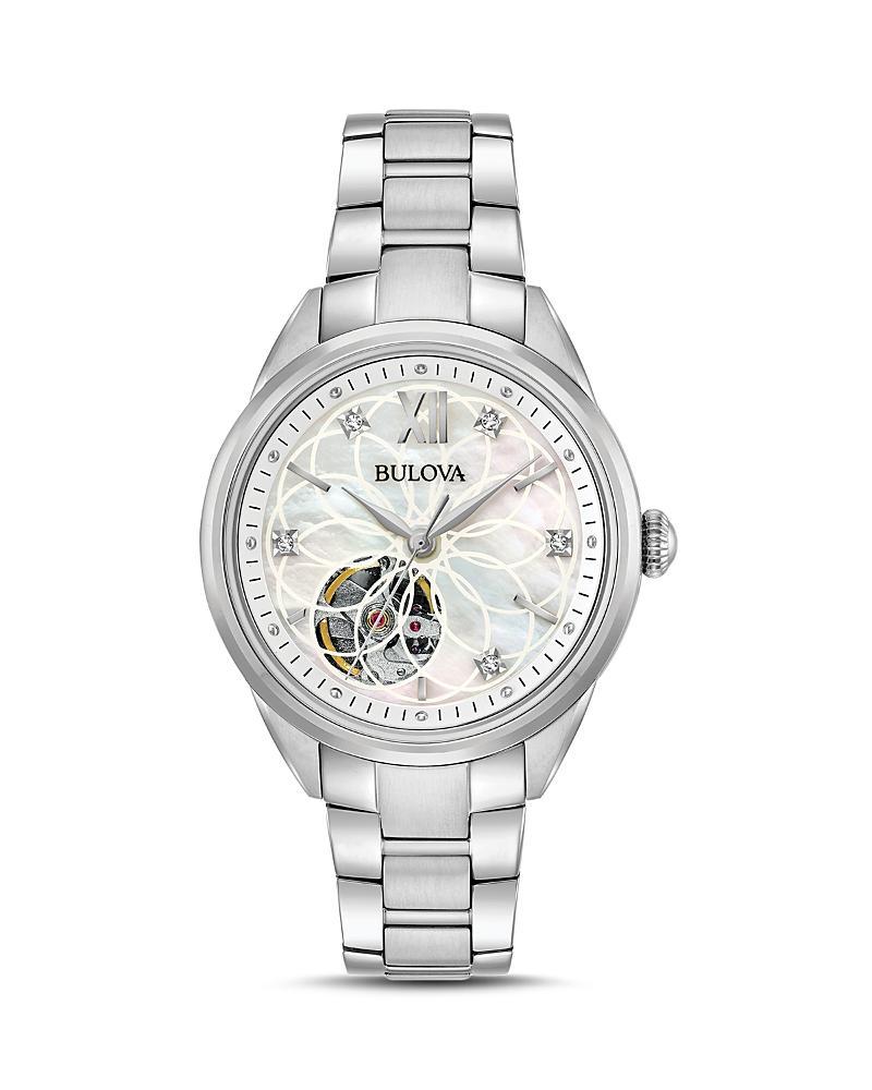 Bulova Womens Automatic Diamond Accent Stainless Steel Bracelet Watch 34mm 96P181 Product Image