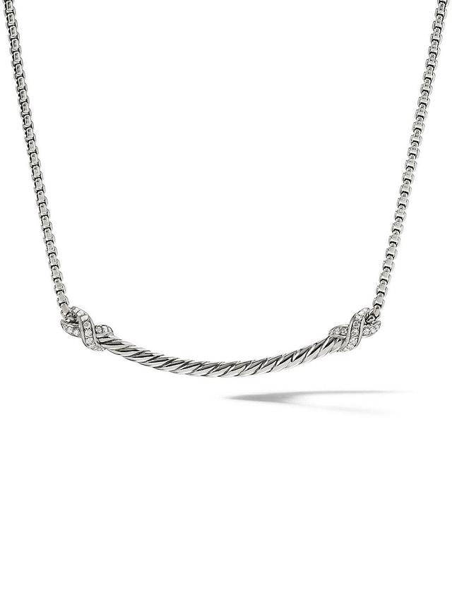 David Yurman Sterling Silver Petite X Diamond Bar Pendant Necklace, 15 Product Image