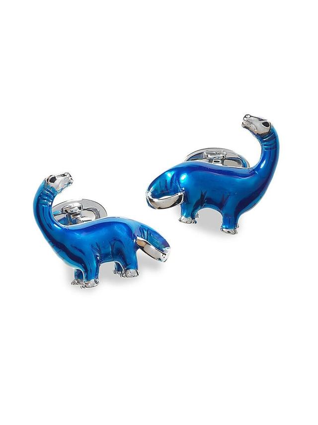 Mens Sterling Silver Blue Dinosaur Cufflinks - Silver Product Image