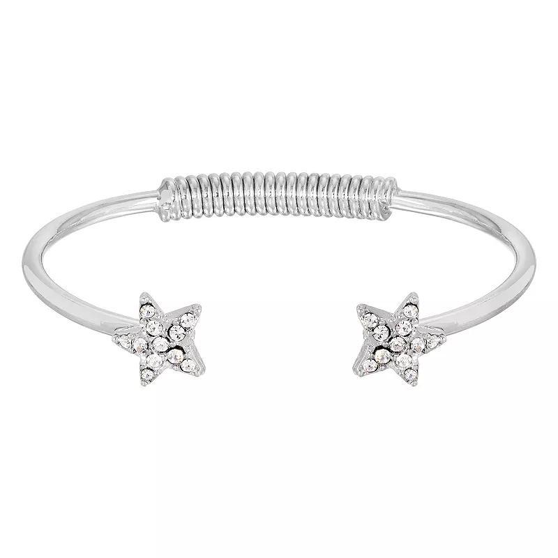 1928 Silver Tone Simulated Crystal Star Spring Bracelet, Womens, Silver Tone Clear Product Image