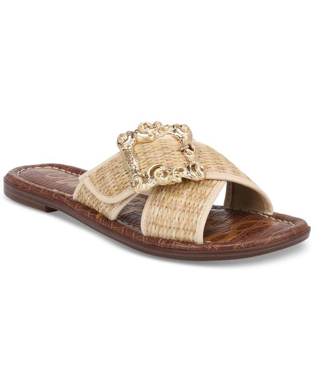 Sam Edelman Gracyn Raffia Embellished Buckle Detail Crisscross Flat Slide Sandals Product Image