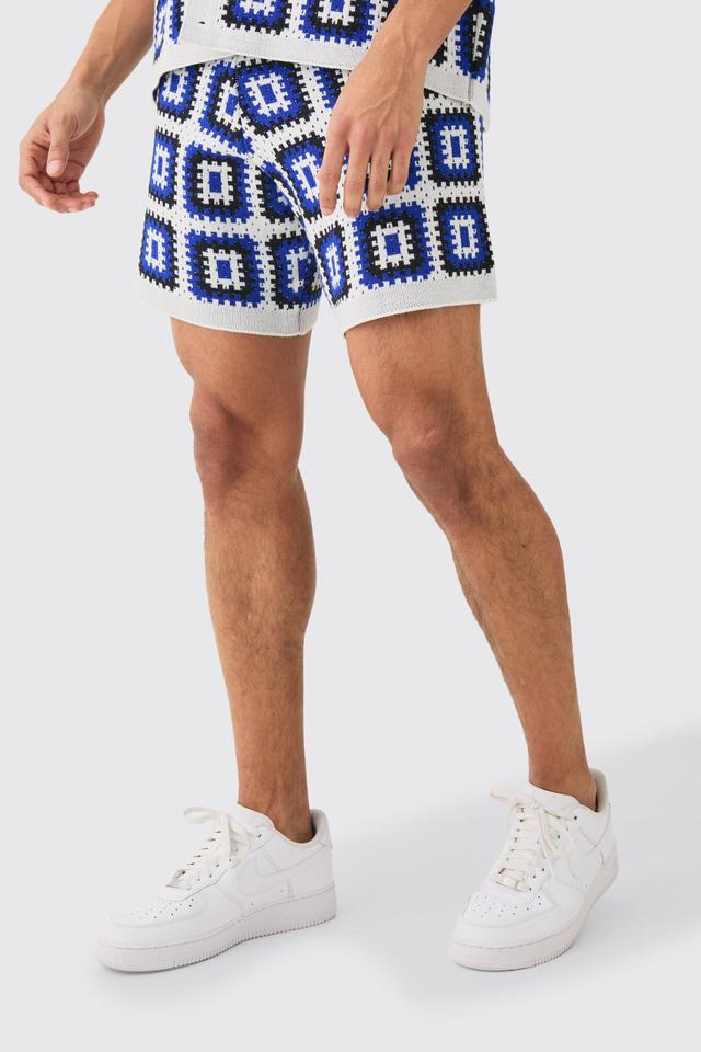 Relaxed Crochet Knit Short In White | boohooMAN USA Product Image