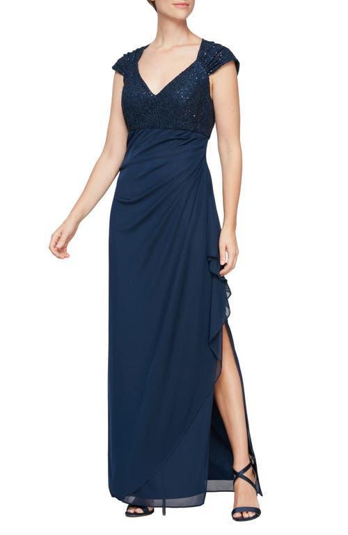 Alex Evenings Womens Lace-Bodice Cap-Sleeve Gown Product Image