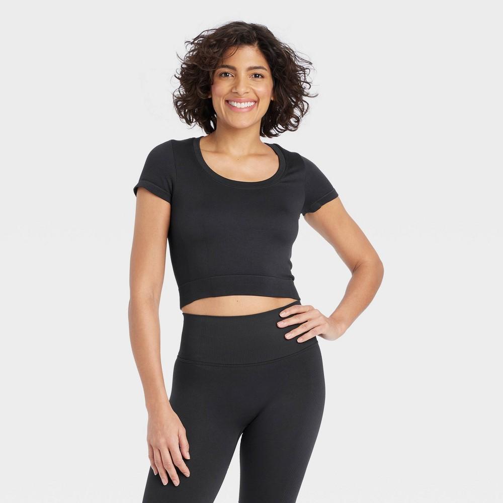 Womens Seamless Cropped Short Sleeve Top - All In Motion Black XL product image