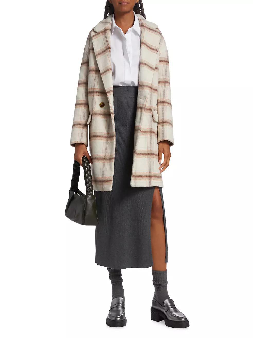 Plaid Wool-Blend Oversized Double-Breasted Coat Product Image