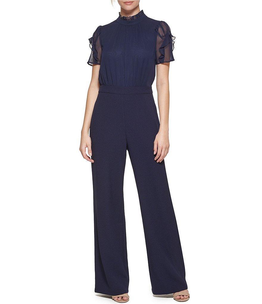 Vince Camuto Short Sleeve Mock Neck Chiffon Bodice Jumpsuit Product Image