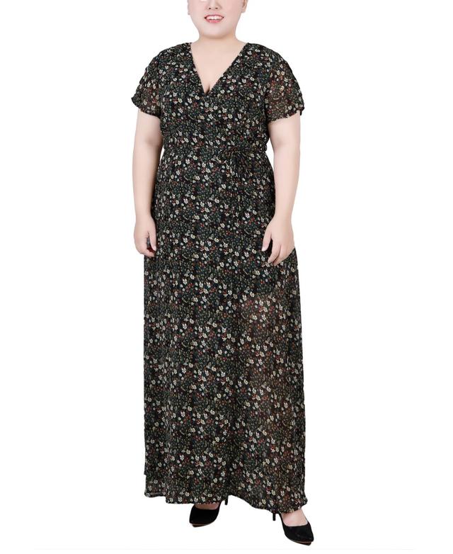 Ny Collection Plus Size Short Sleeve Tie Closure Wrap Chiffon Maxi Dress Product Image