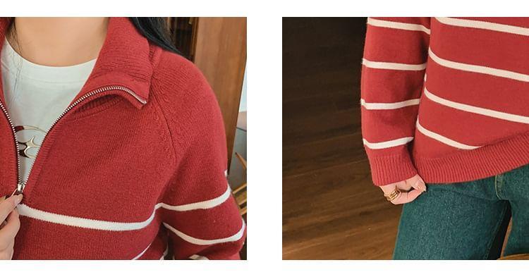 Long-Sleeve Striped Half-Zip Sweater Product Image