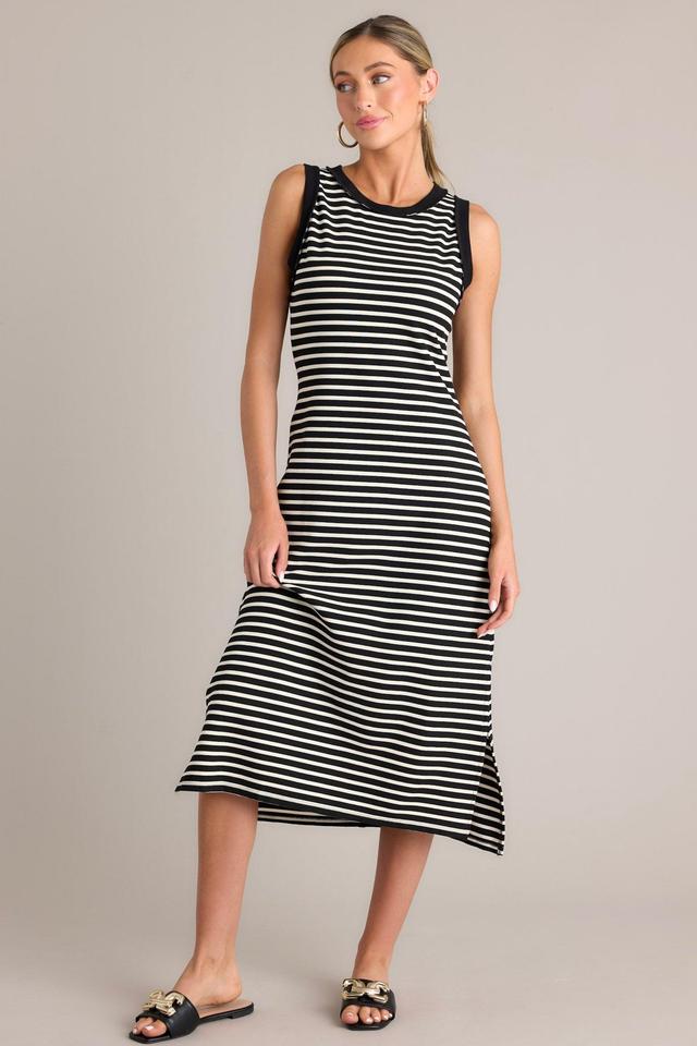 Classic Contrast Black Stripe Midi Dress Product Image