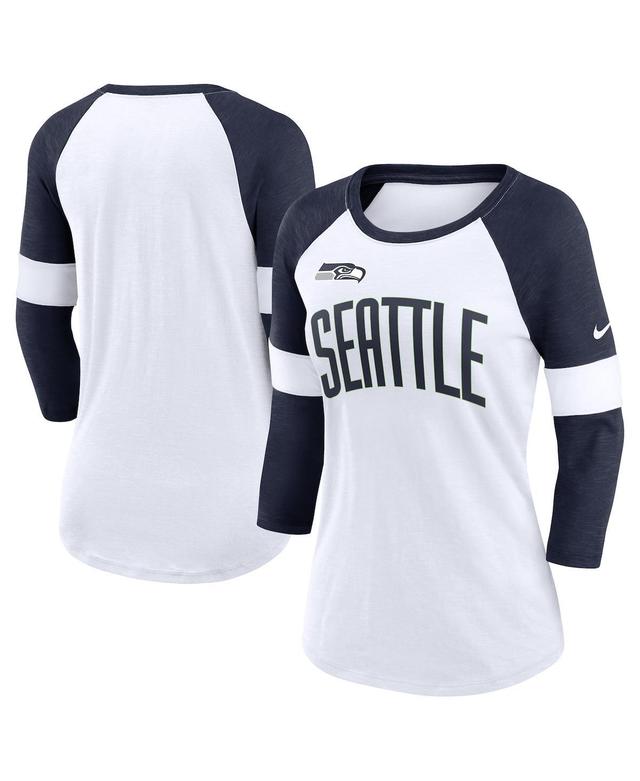 Womens Nike Seattle Seahawks /Heathered College Navy Football Pride Slub 3/4 Raglan Sleeve T-Shirt Product Image