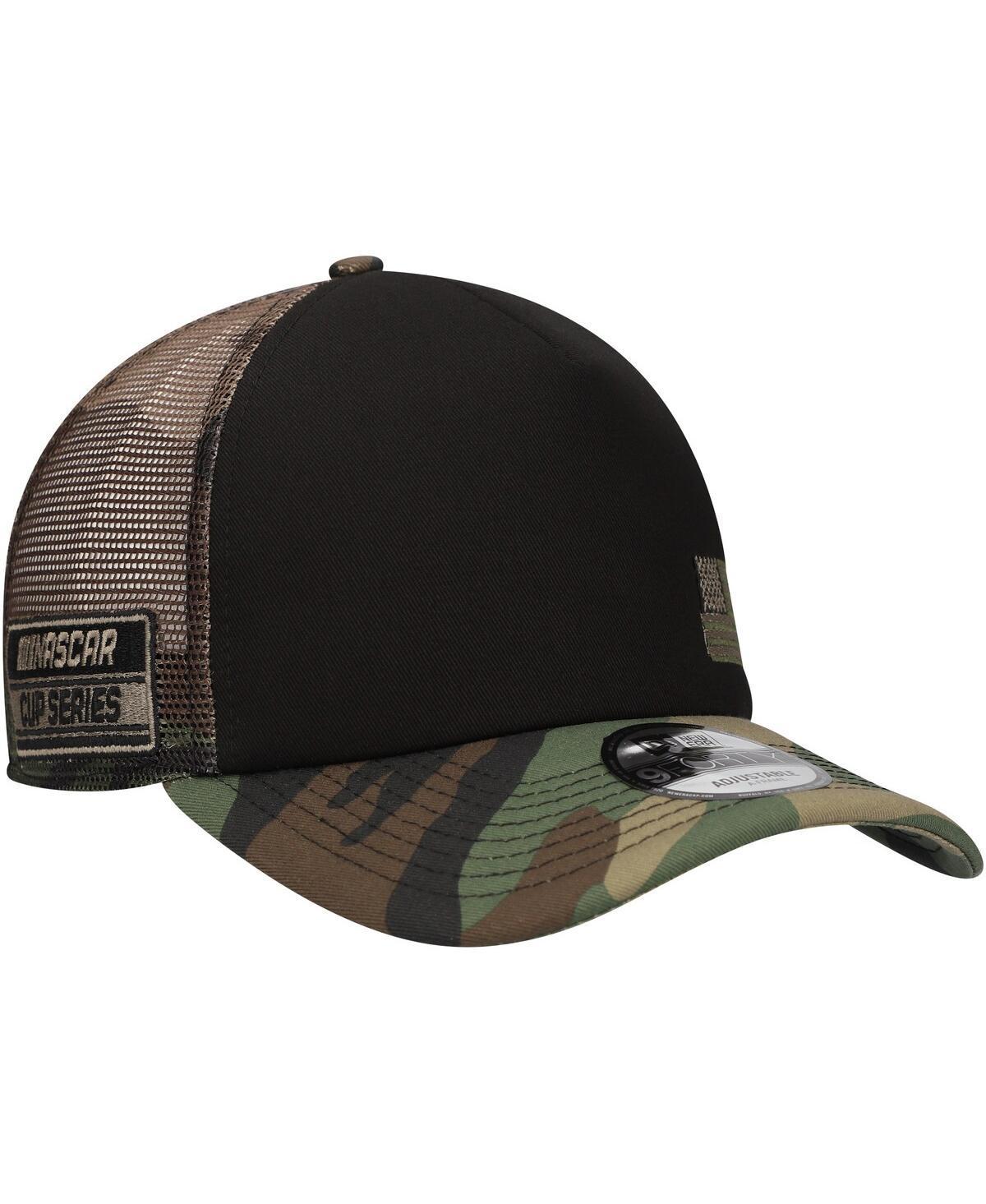 New Era Mens Black Nascar Cup Series Trucker 9FORTY Adjustable Hat - Black, Camo Product Image