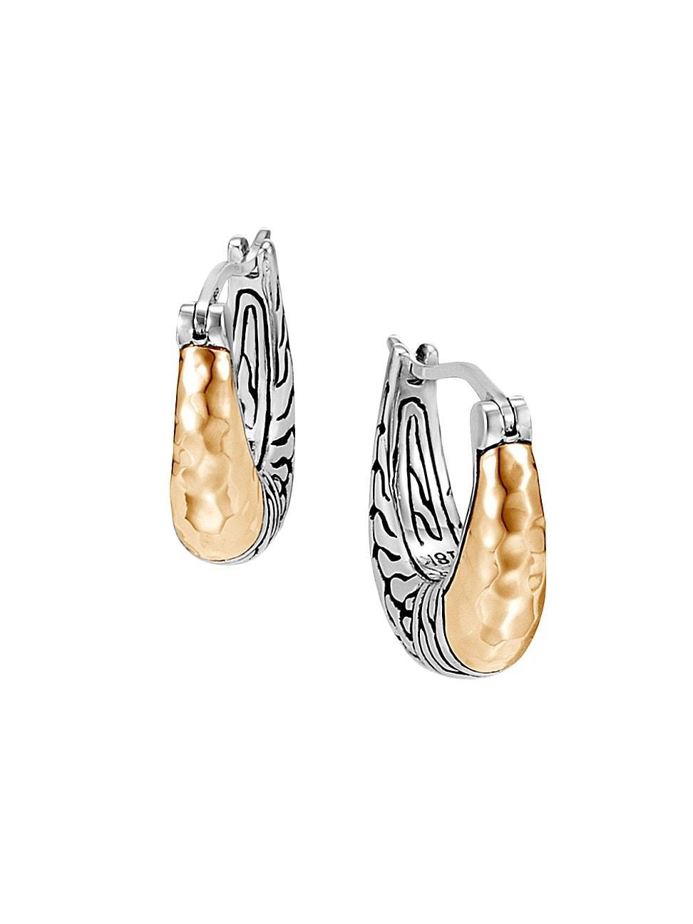 Womens Chain Sterling Silver & 18K Yellow Gold Hoop Earrings Product Image