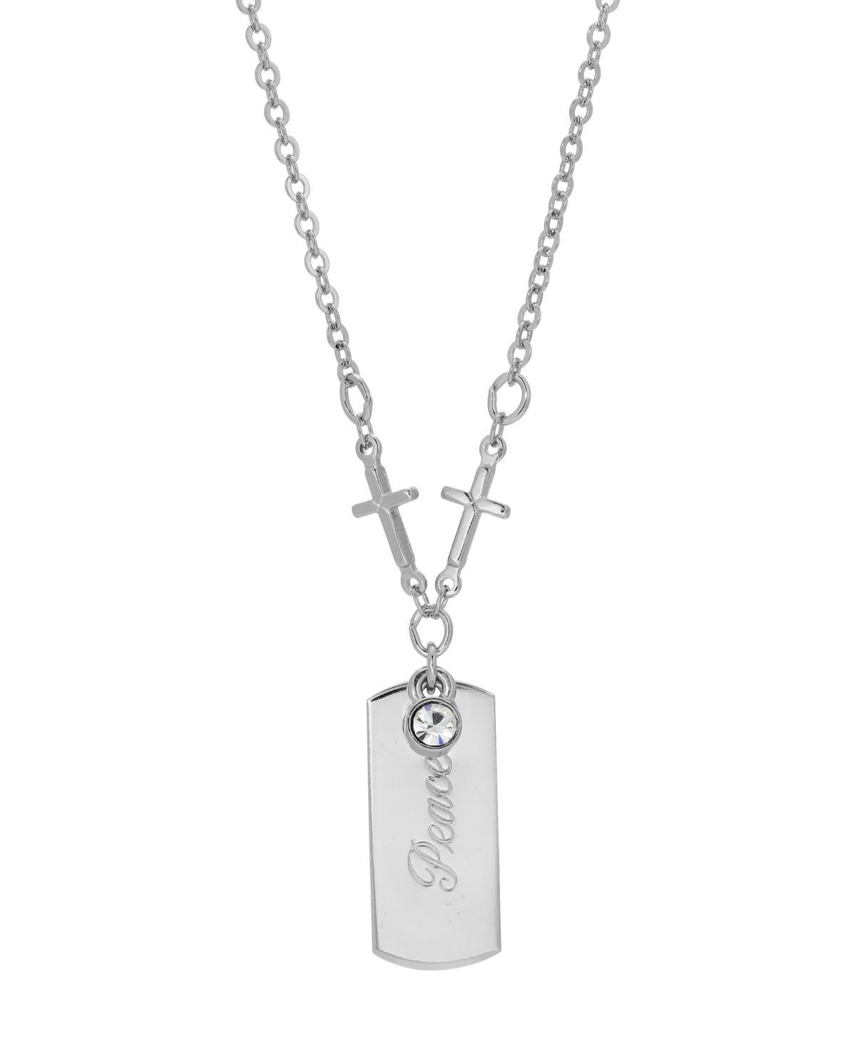 Symbols of Faith Silver Tone Inspirational Simulated Crystal Cross Chain Pendant Necklace, Womens, Peace Product Image