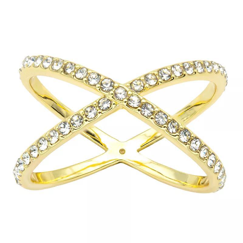 City Luxe Gold Tone Crystal Pave X Ring, Womens Silver Tone Clear product image