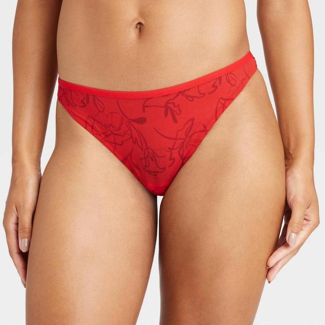 Womens Floral Print Mesh Thong - Auden Red L Product Image