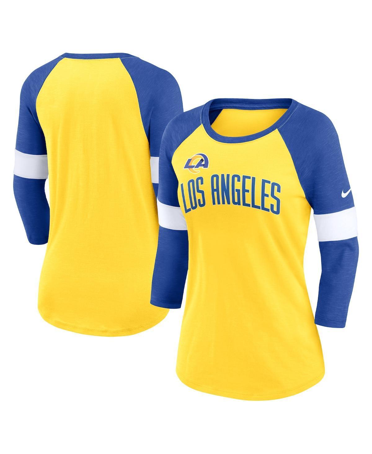 Womens Nike Los Angeles Rams Heather /Heather Royal Football Pride Raglan 3/4-Sleeve T-Shirt Product Image