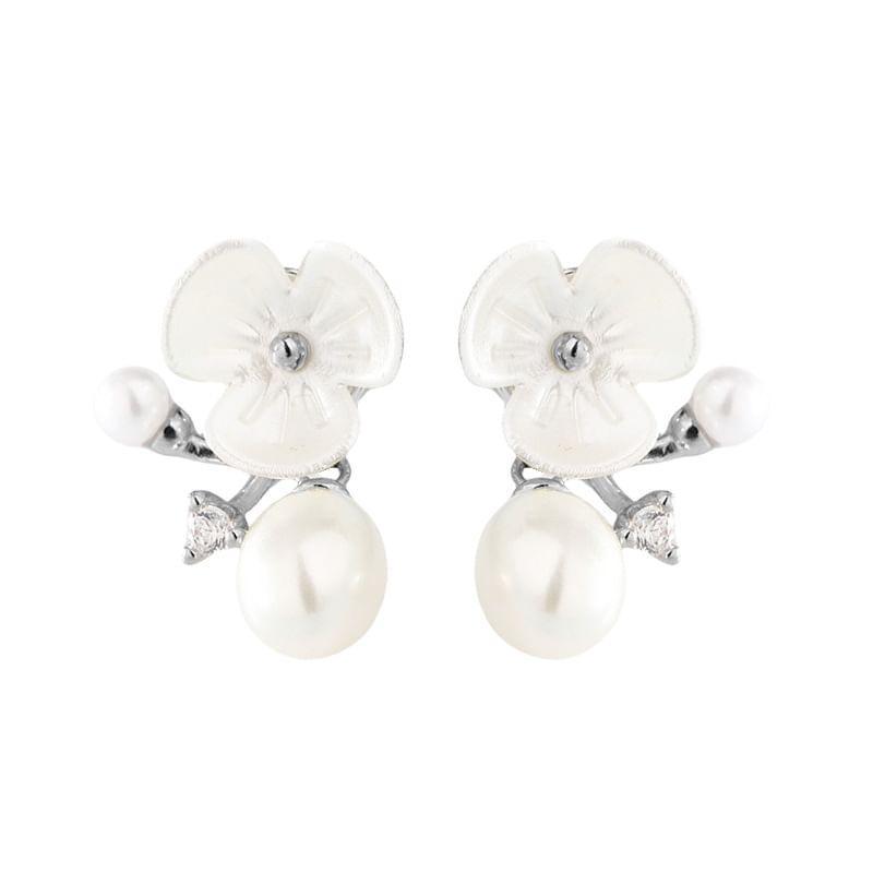 Flower Faux Pearl Rhinestone Stud Earring Product Image