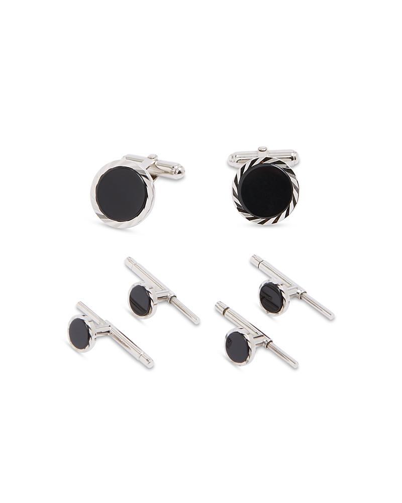 Mens 6-Piece Sterling Silver & Onyx Stud & Cufflink Set Product Image