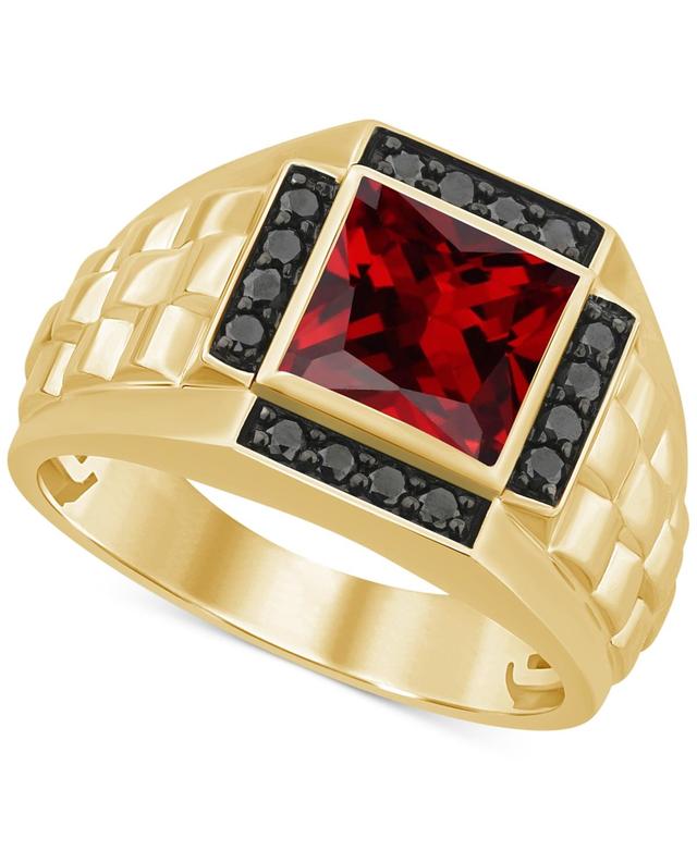 Mens Garnet (3 ct. t.w.) & Black Diamond (1/3 ct. t.w) Ring in 14k Gold-Plated Sterling Silver Product Image