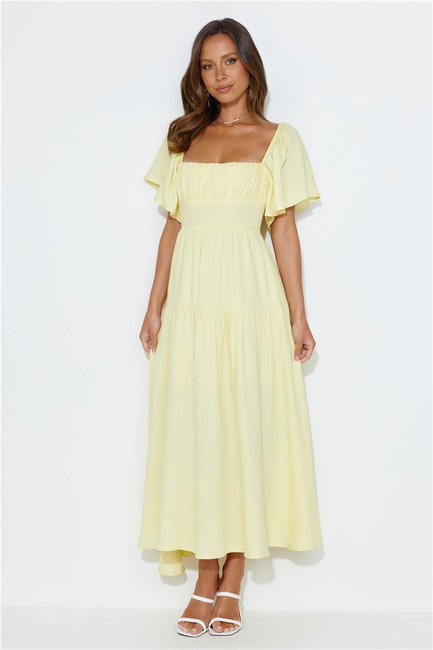 Summertime Heat Puff Sleeve Maxi Dress Yellow Product Image