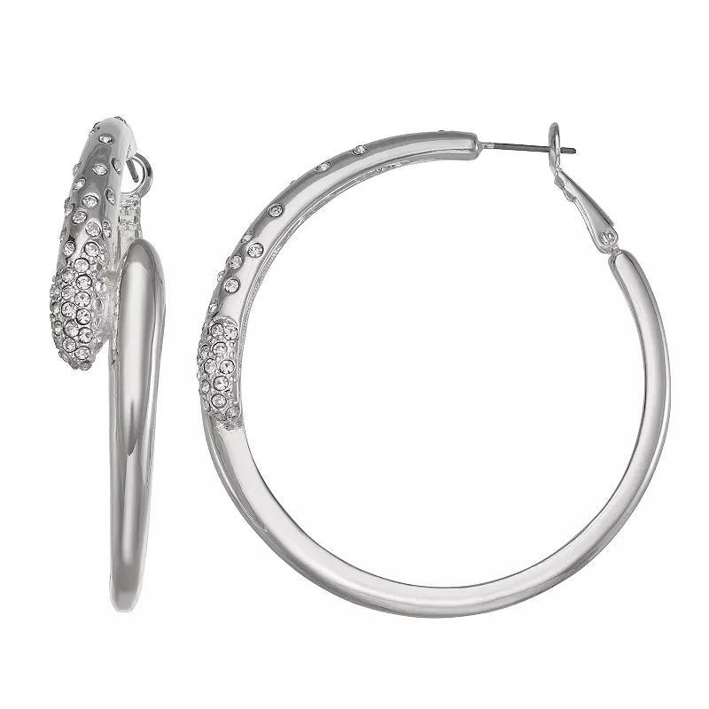 Nine West Silver Tone Overlap Hoop Click It Earrings, Womens, Clear Product Image