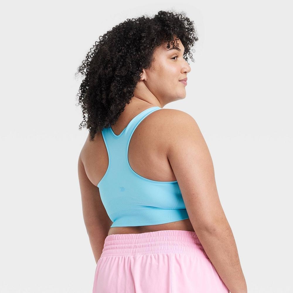 Womens Seamless Medium Support Racerback Midline Sports Bra - All In Motion Light Blue 2X Product Image