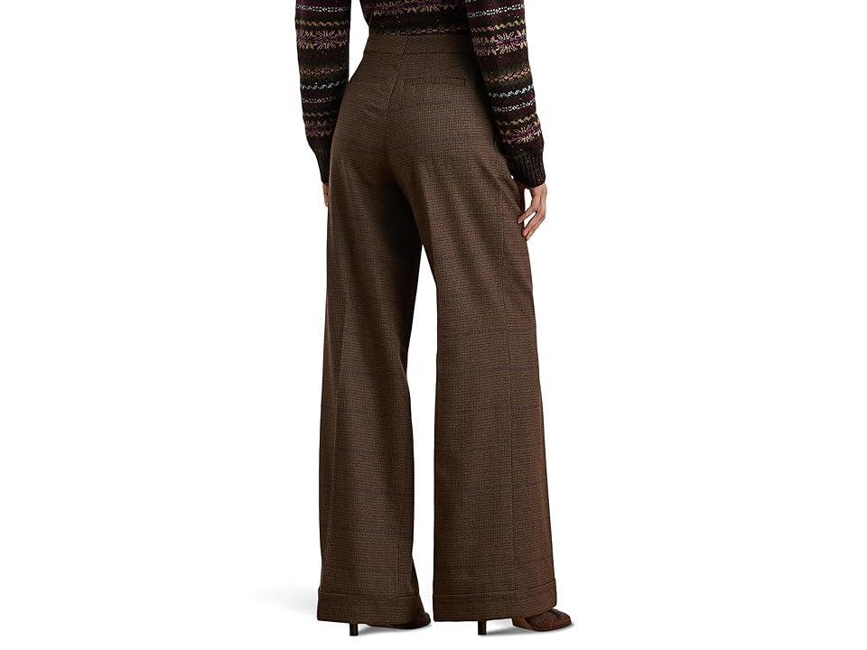 Lauren Ralph Lauren Checked Pleated Wool Wide-Leg Pants Tan/Purple Multi) Women's Casual Pants Product Image