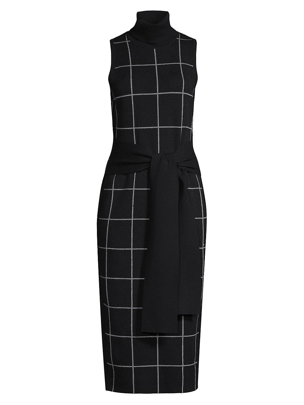 Womens Peggy Windowpane Sleeveless Tie-Front Midi-Dress Product Image