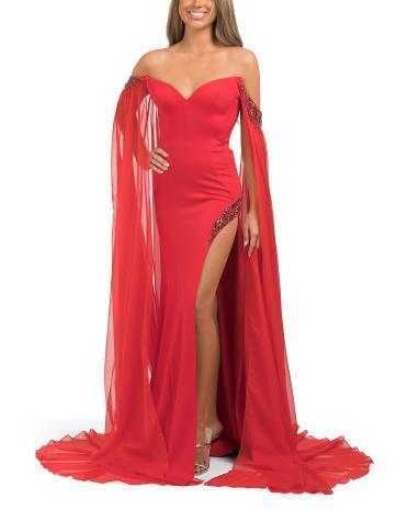 Sweetheart Mermaid Gown With Chiffon Cape for Women Product Image