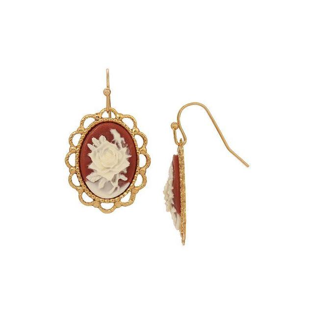 1928 Gold Tone Oval Drop Cameo Wire Earrings, Womens, Orange Product Image