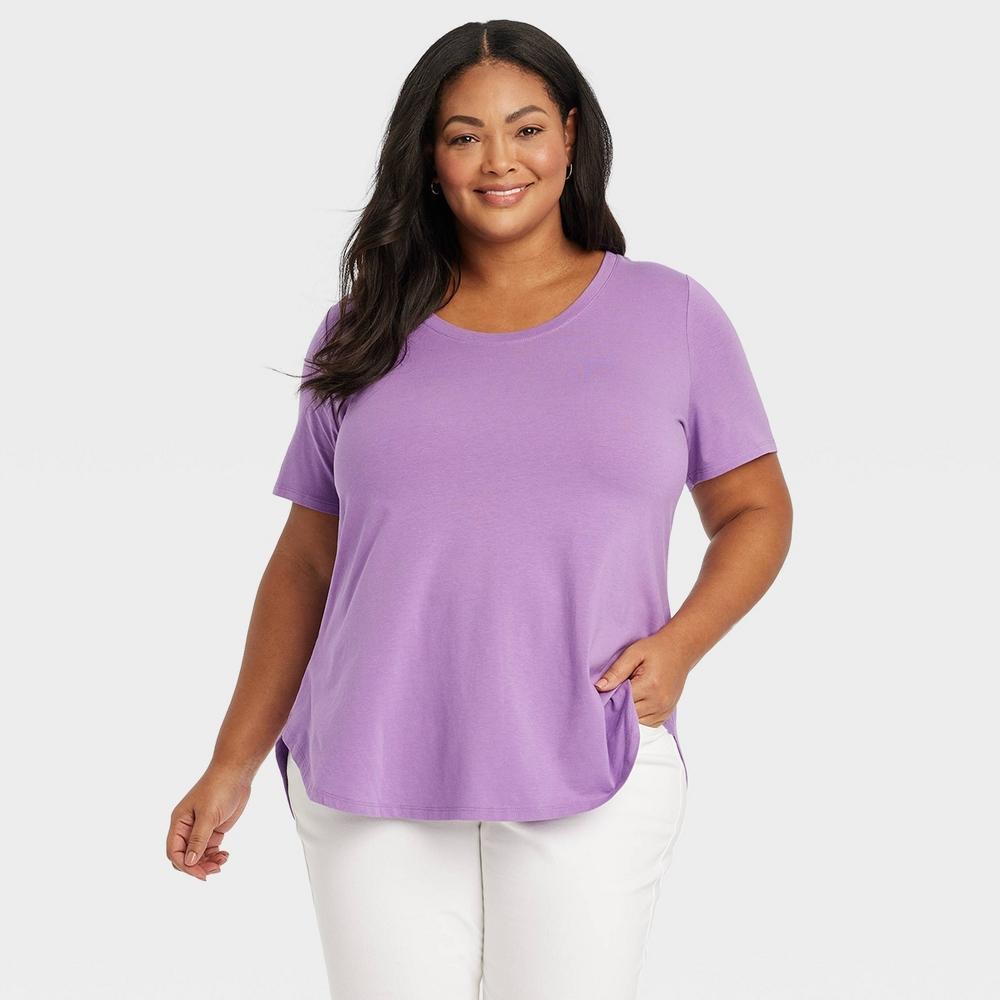 Womens Short Sleeve Relaxed Scoop Neck T-Shirt - Ava & Viv Lavender Purple 1X Product Image