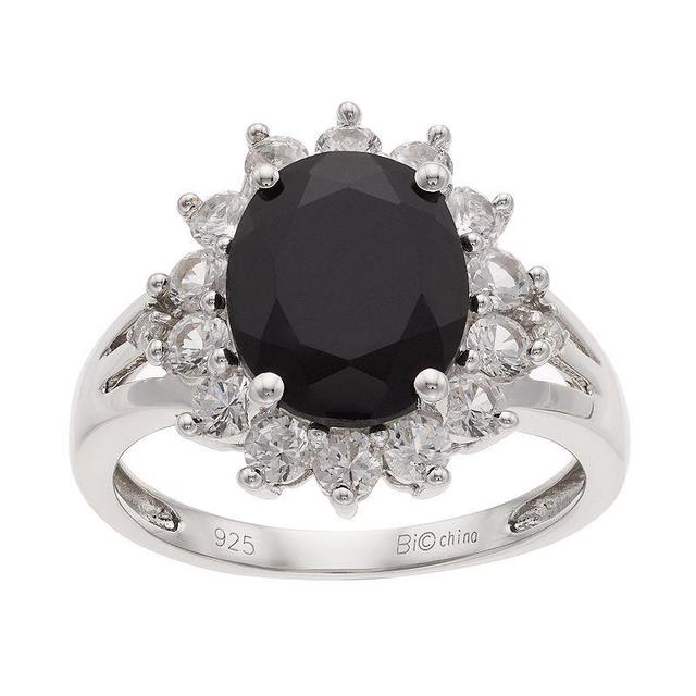 Gemminded Sterling Silver Onyx & Lab-Created White Sapphire Split Shank Ring, Womens Product Image