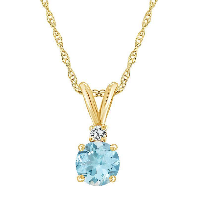 Belk & Co 14K Gold 5Mm Round Aquamarine Diamond Accent Pendant Product Image