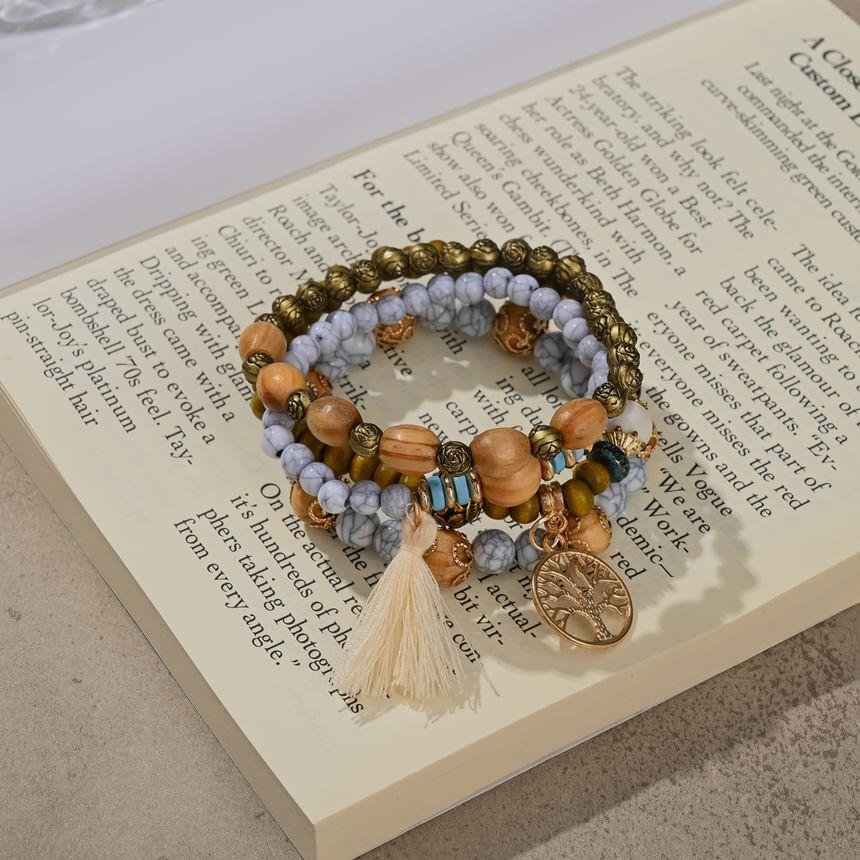 Tassel Wooden Beaded Bracelet Set Product Image