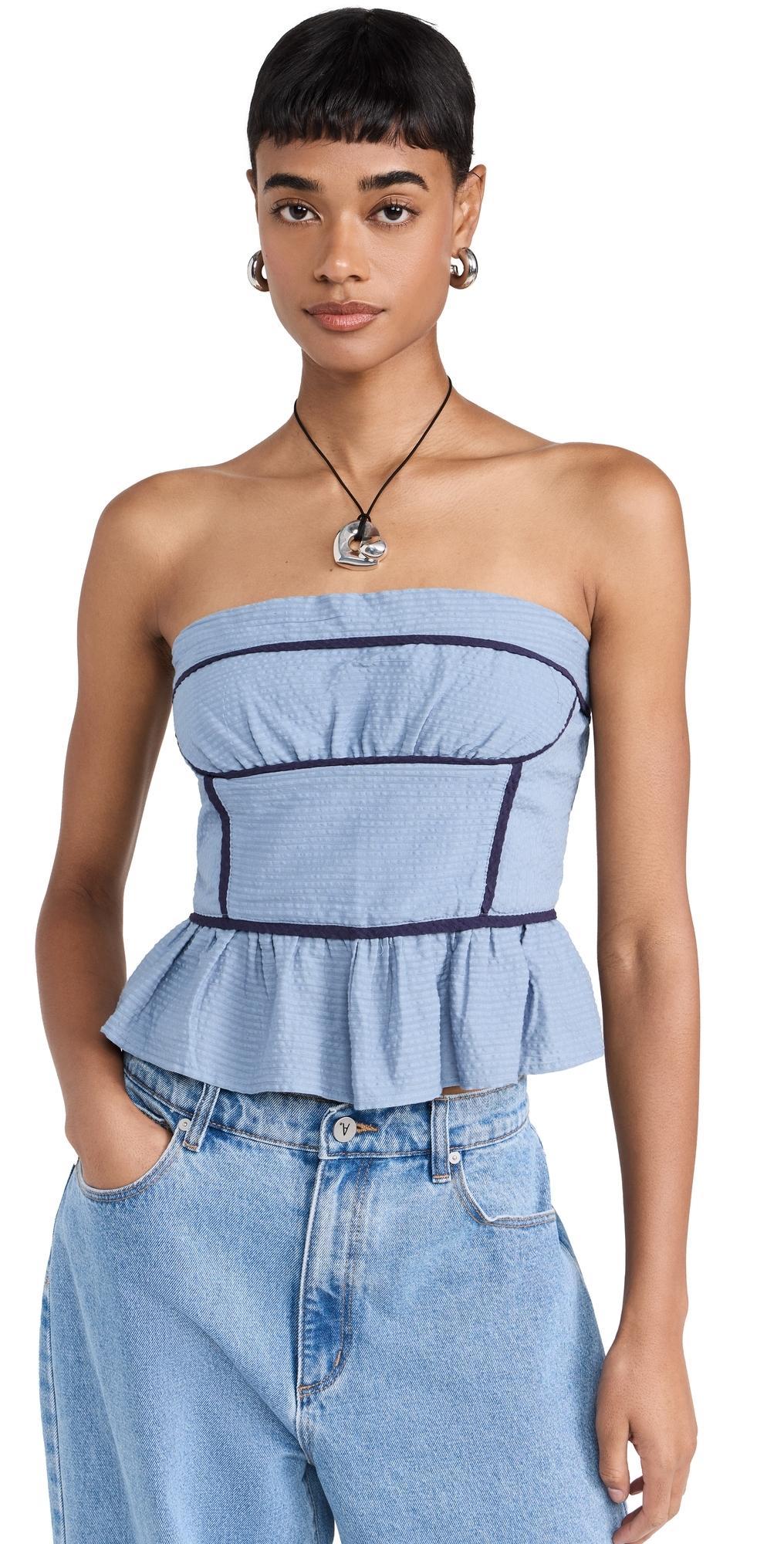 Tara Tube Top Faded Denim In Blue Product Image