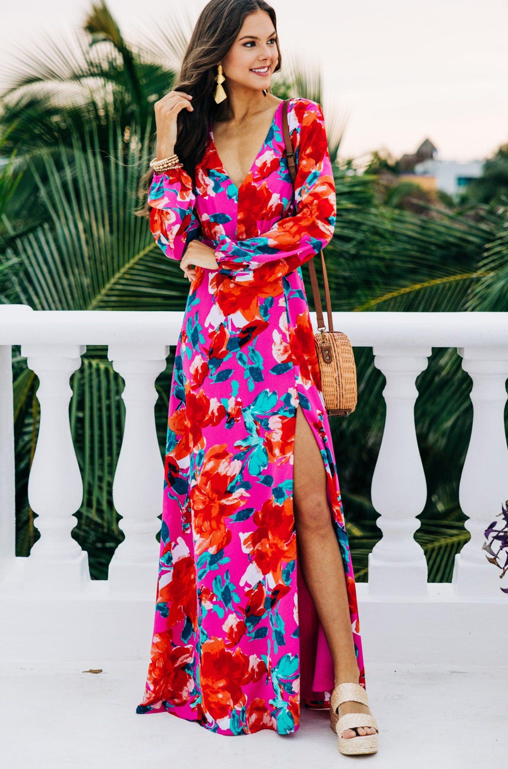 Just Feels Right Fuchsia Pink Floral Maxi Dress Female Product Image