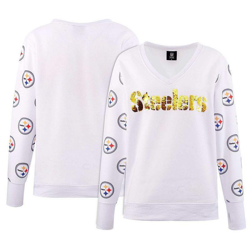 Womens Cuce Pittsburgh Steelers Sequin Fleece V-Neck T-Shirt Product Image