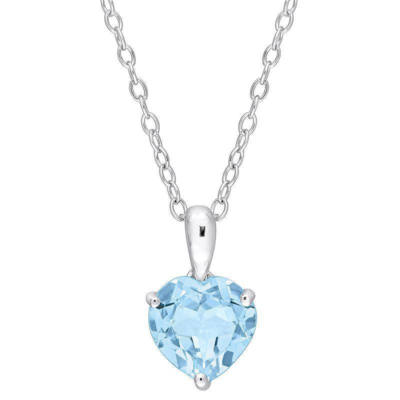 Stella Grace Sterling Silver & Gemstone Heart Stud Pendant Necklace, Womens Blue Topaz Product Image