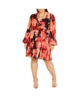 Plus Size Mischa Print Floral Sheer Sleeves Dress Product Image