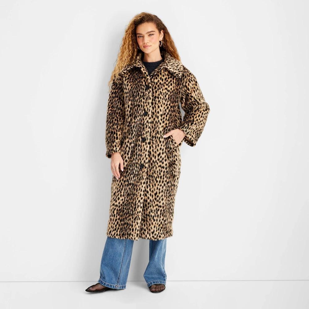 Womens Faux Fur Coat - Future Collective Brown Leopard Print Product Image