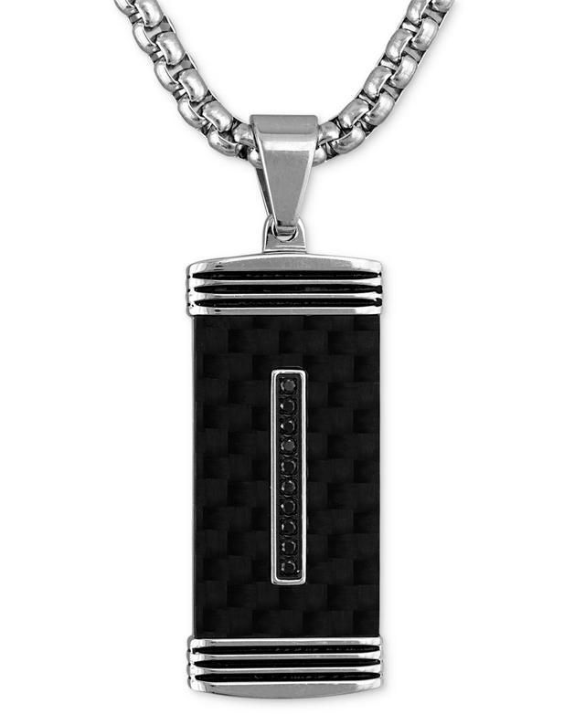 Mens Black Diamond Dog Tag 22 Necklace in Carbon Fiber, Stainless Steel, Ion-Plate - Black Product Image