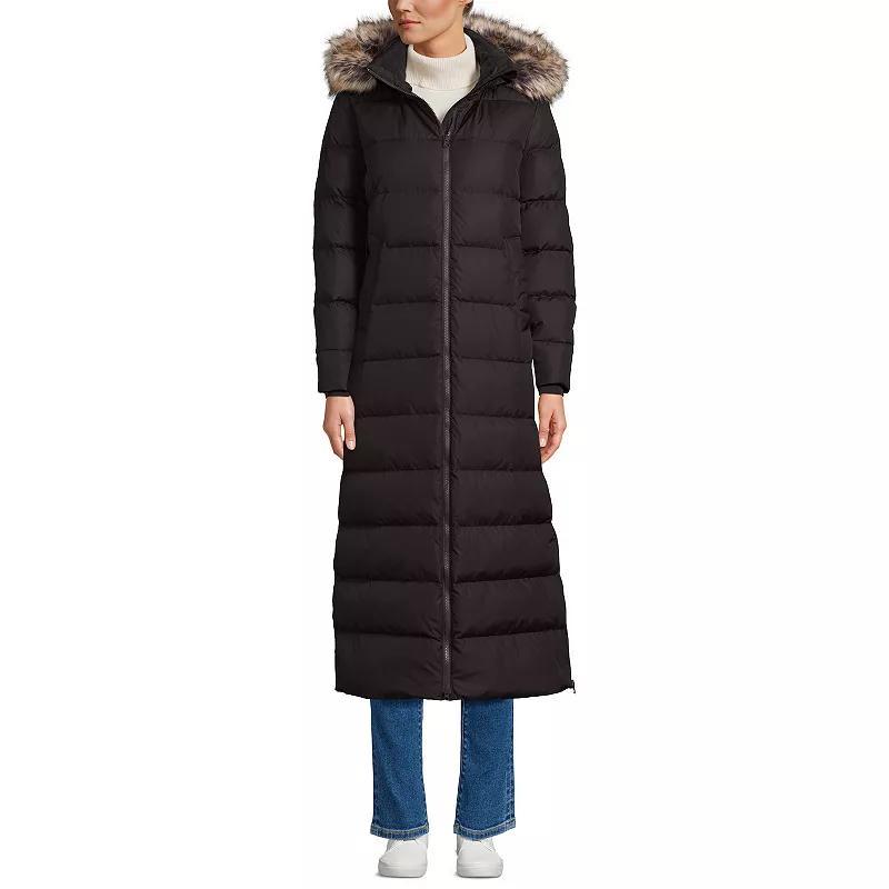 Petite Lands End Down Puffer Faux Fur Trim Hooded Long Winter Parka Coat, Womens Product Image